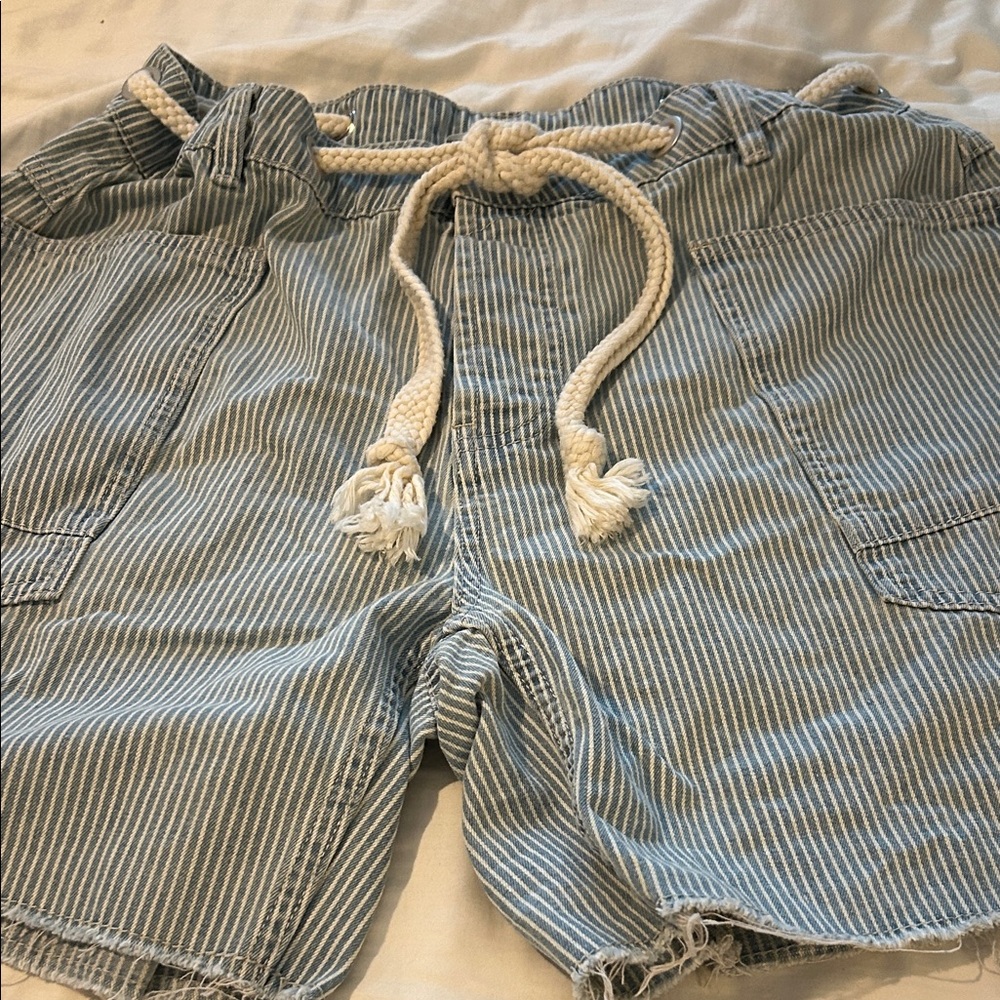 Striped Blue and White Drawstring Shorts